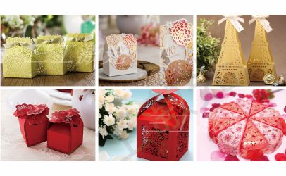 纸品激光镂空机雕刻喜糖盒、立体贺卡最新样品